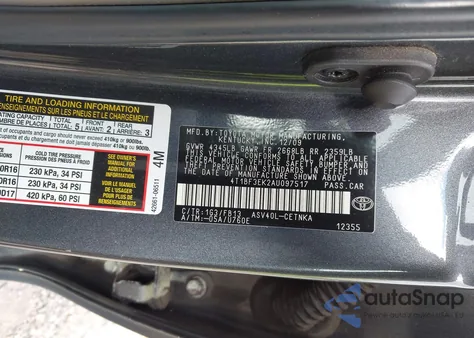 2010 Toyota Camry Le z USA, uszkodzony, nr VIN 4T1BF3EK2AU097517